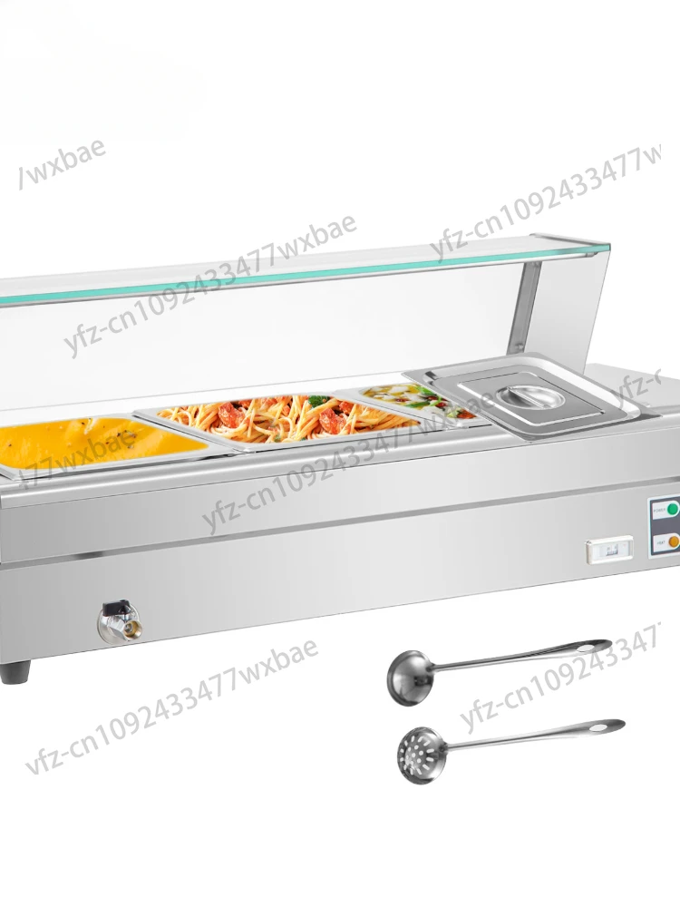 

Buffet Food Heater 3-12 Stainless Steel Pans with Glass Shield Commercial Countertop Electric Steamer