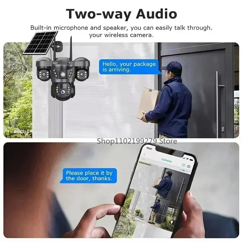 Solar 4G/WIFI IP Camera 15MP Three Lens Three Screen  Waterproof Monitor Night Vision Security Protection PTZ Video Surveillance