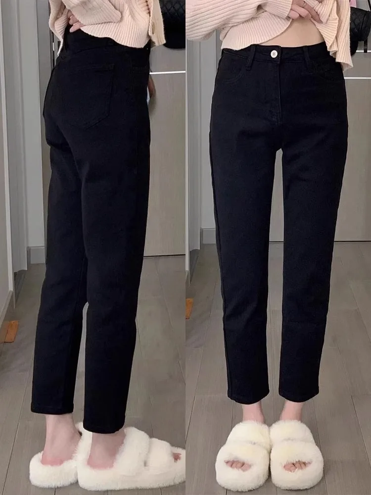 

High Waist Straight Leg Bla Jeans Women's Spring New plus Size Elastic Slimming Nine Tube Pants Cotton Stretch Denim