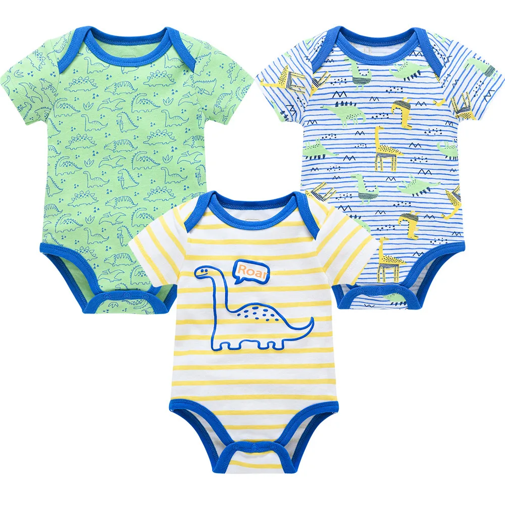 

2023 Cotton Baby Boy Bodysuit 3 Pcs/lot Short Sleeve Summer Body bebe Clothes Cartoon Print Newborn Clothing