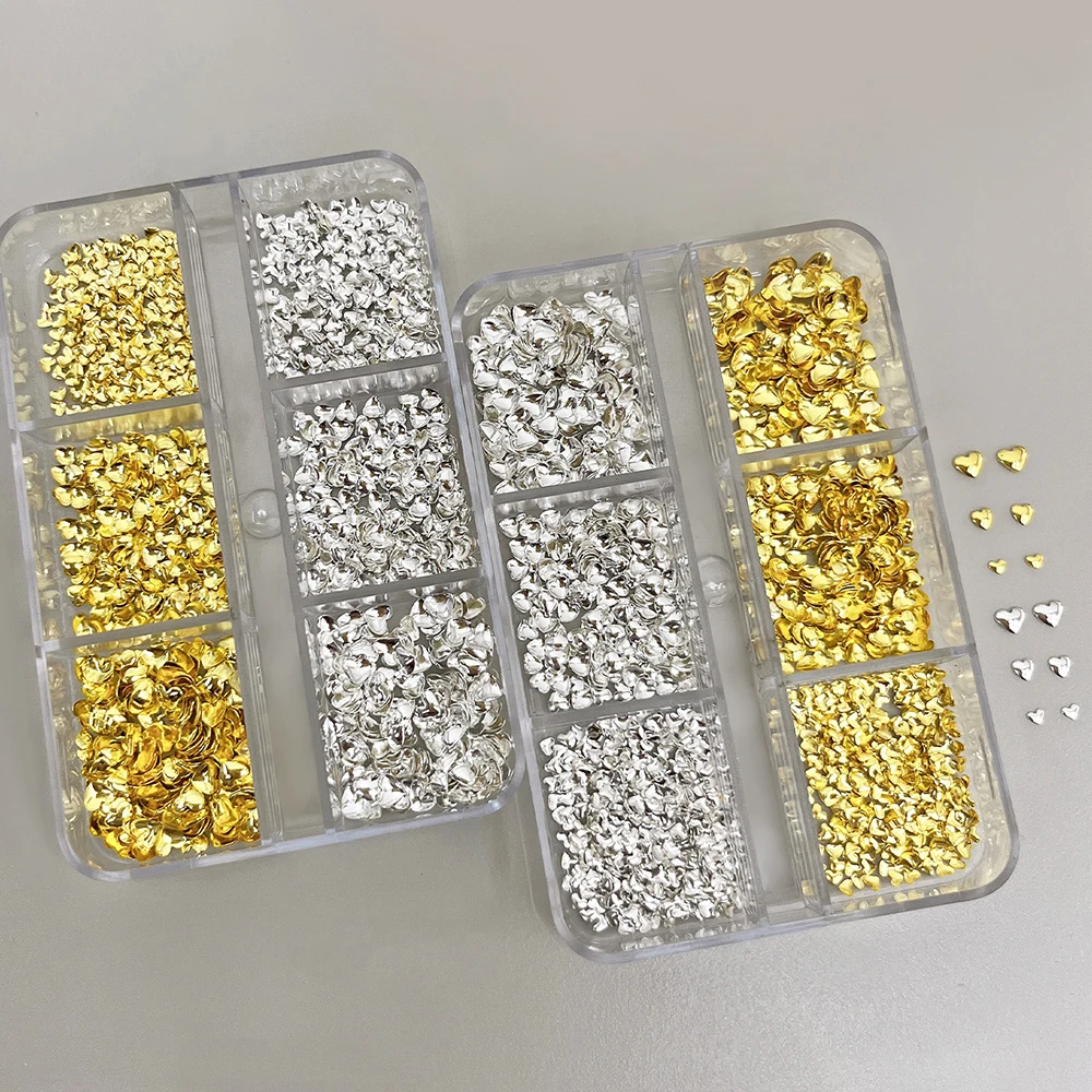 6/12 grilles amour coeur métal Rivet ongles breloques or/argent 3D métal coeur décorations d'ongles étoile lune bricolage manucure accessoires