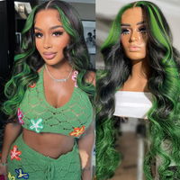 Black and Green Highlight Wig Human Hair 13x4 Body Wave Lace Frontal Wigs Ombre 13x6 Green Lace Front Wig Human Hair Pre Plucked