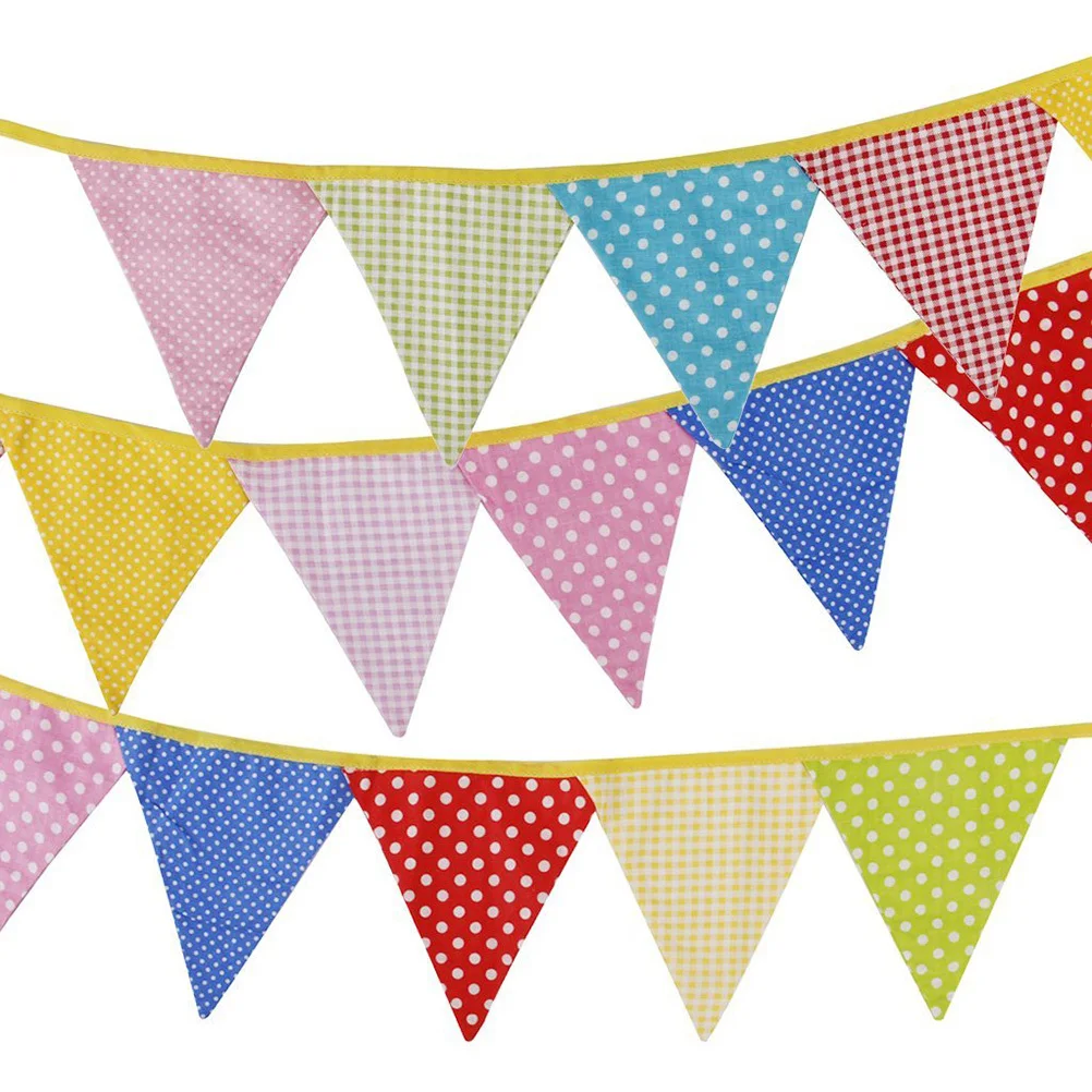 

12Pcs Triangle Banner Cotton Polka Dot Party Decoration Wedding Bunting 22m Long for Festival Home Garden Party