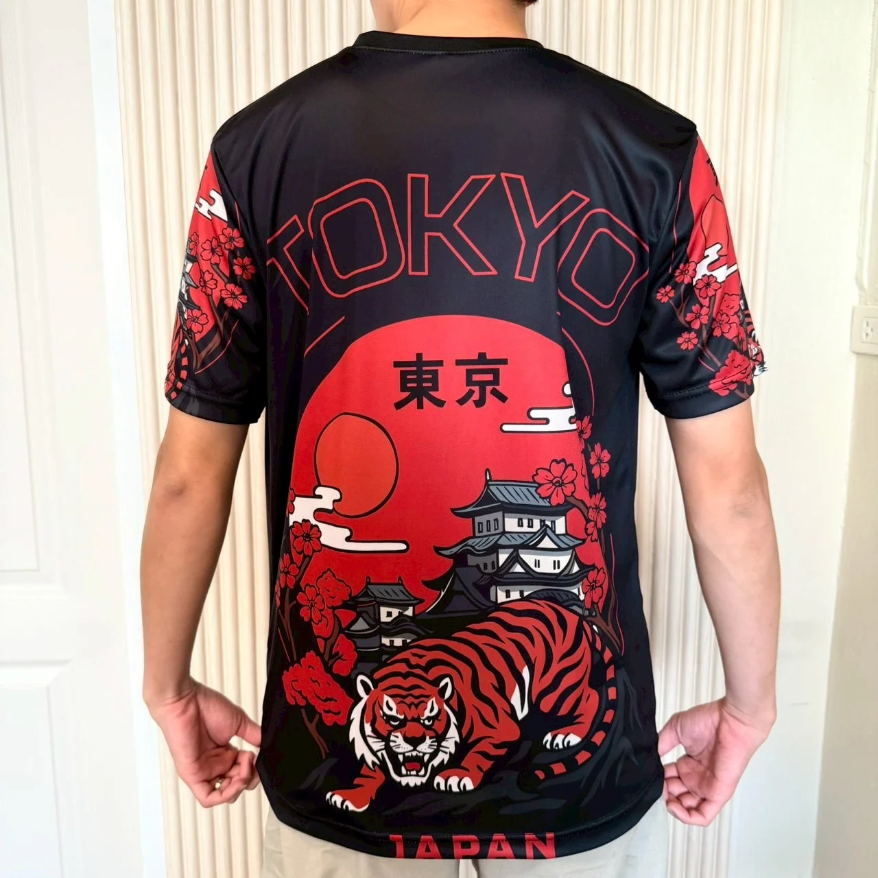 Japanese Tokyo Tiger Cherry Blossom Printed Short sleeved T-shirt Castle Retro Street Children's Fashion Men's and Women's Top