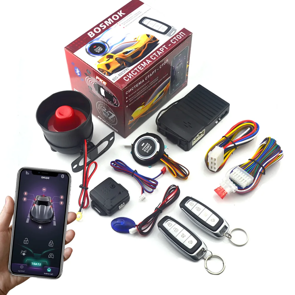 Universal Car Alarm with Auto Start System Mobile App Keyless Entry Remote Control Start Stop Button Car Accessories