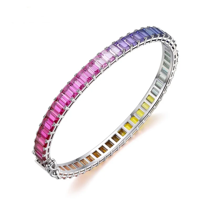 Pirmiana New Arrival Rainbow Bracelet  3x5mm Created Rainbowcolor Gemstones S925 Silver Jewelry Women