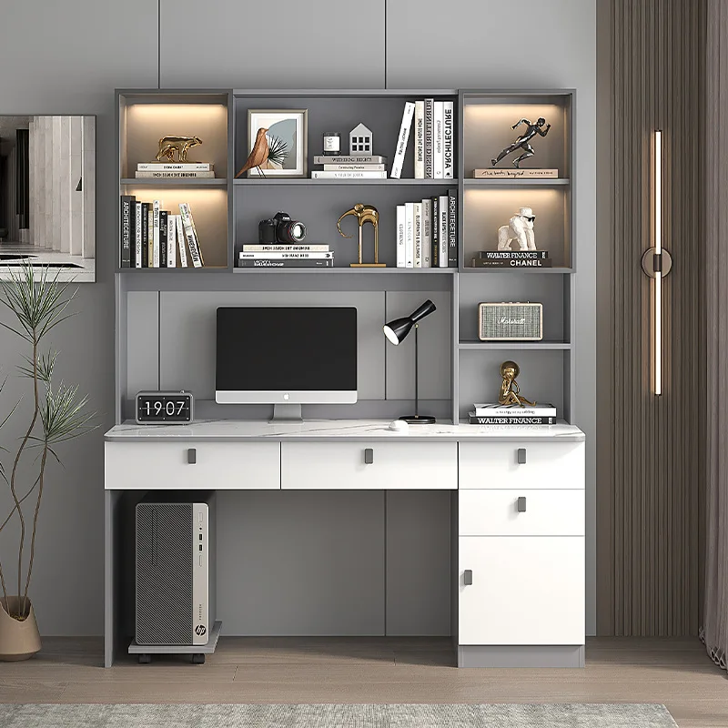 

Solid wood desk bookshelf integrated table computer bedroom home light luxury student writing study
