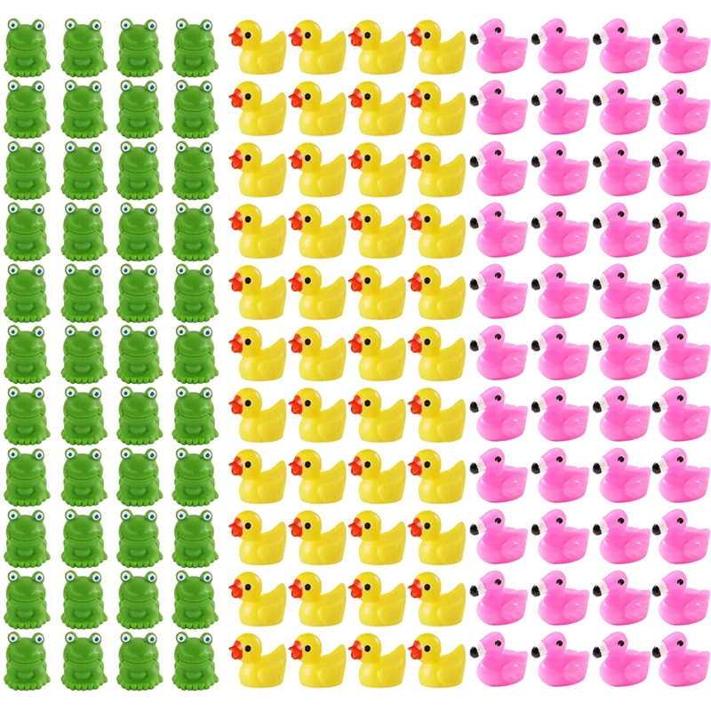 100PCS Mini Resin Frogs Flamingos and Duck Animal Miniatures - Fairy Garden Ornament, Micro Landscape DIY Crafts Potted Decor