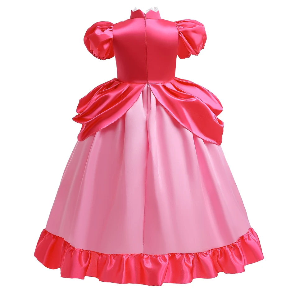 Girl Mario And Peach Costume Cartoon Movie Role Playing Princess Dress Child Birthday Party Elegant Gown Luxury Frock 2-10 Yrs