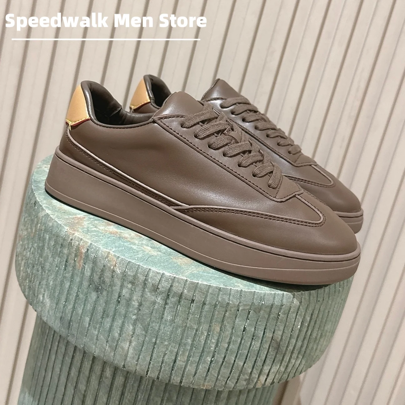 2026New Unisex Minimalist Solid Leather Casual Skate Shoes Contrast Heel Design Wear Resistant Office Daily Platform Trainers