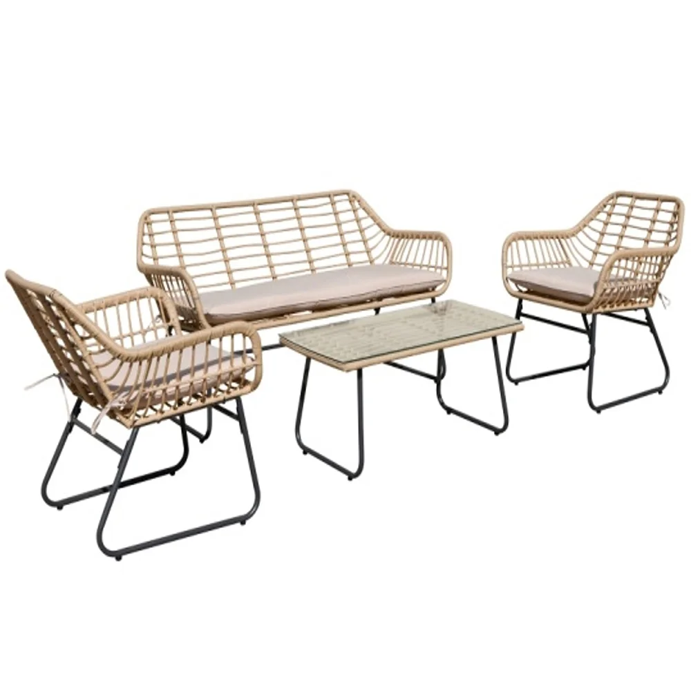 

Hot Seller 4 Pcs Round Wicker Sofa Set Rattan Garden Set Outdoor Furniture Conversation Set Patio Furniture