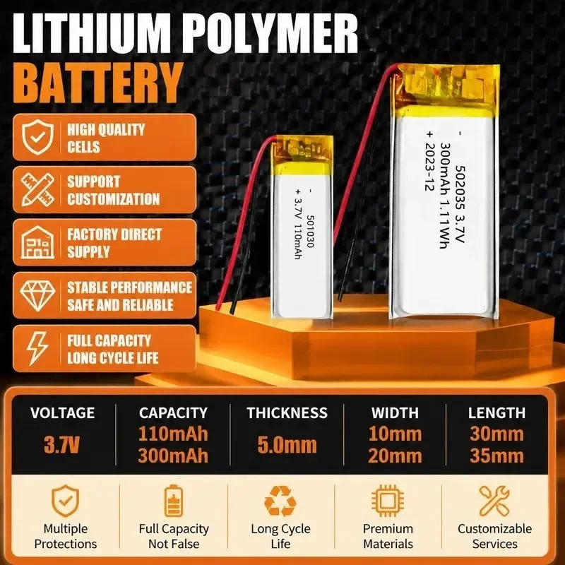 [New] 100pcs 501030 501225 502020 502030 502035 503035 Polymer Lithium Battery 3.7V