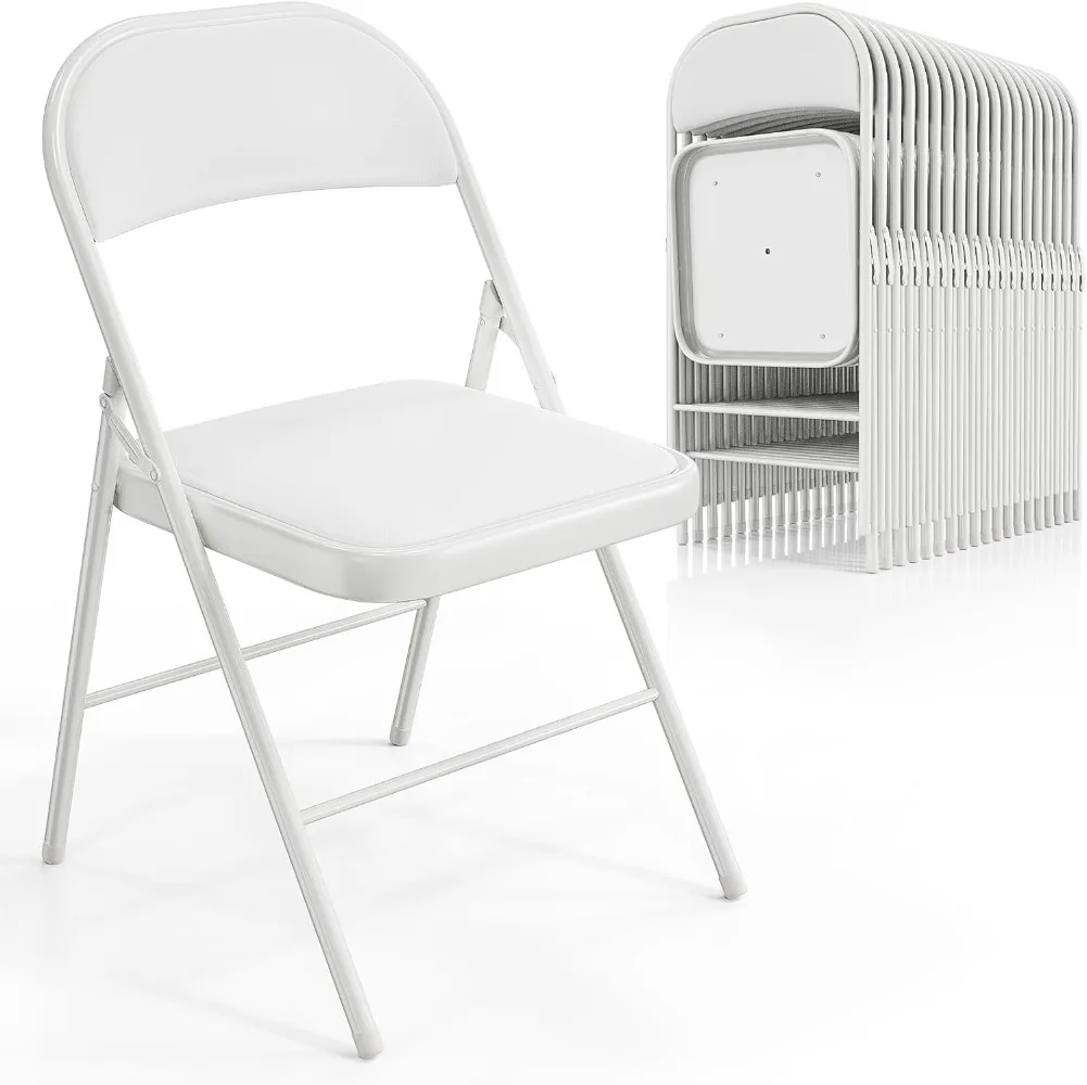 

VINGLI Folding Chairs with Padded Seats, Metal Frame with Pu Leather Seat & Back, Capacity 350 lbs, White, Set of