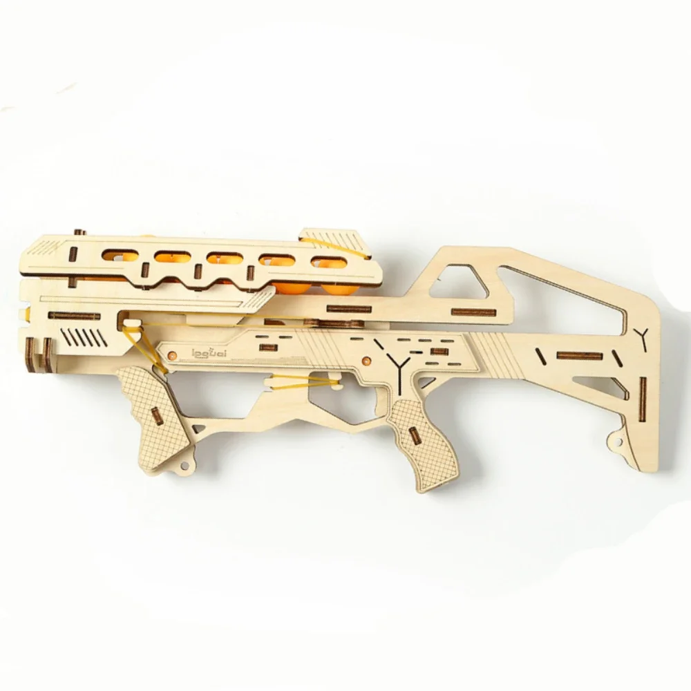 

3D Ping Pong Blaster Wooden Puzzles Models Kits Kids Constructions Assemble Buiding Jigsaw for Boys Rubber Shooting Games Rifle