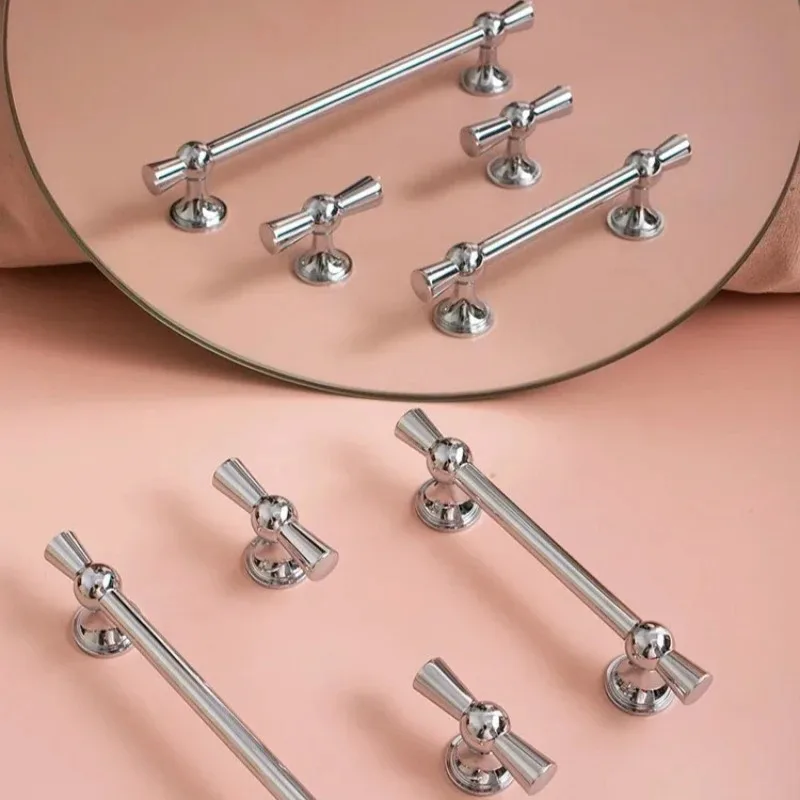 Bright Chrome Kitchen Cabinet Hardware Cupboard Handles Door Handle T Bar Furniture Hardware Drawer Pulls Kitchen Accessories