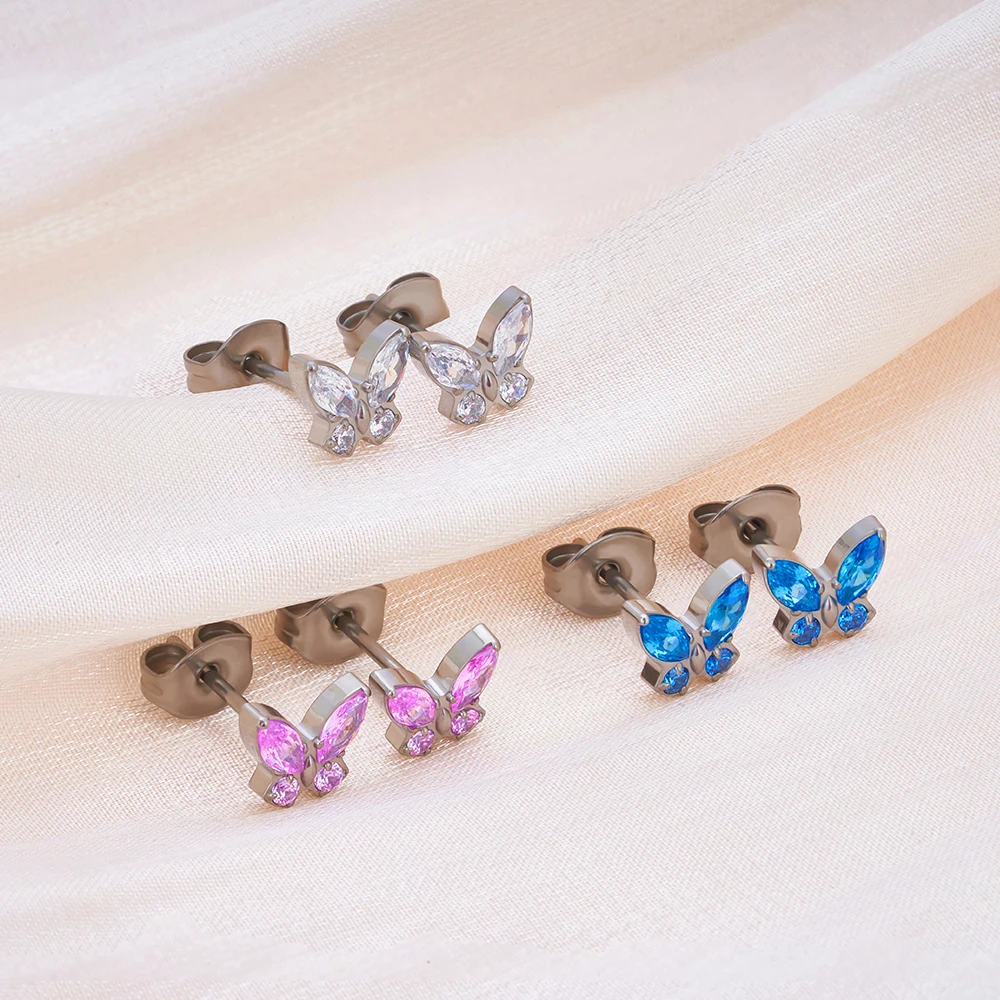 G23 ASTM F136 Titanium Butterfly buckle Stud Ear Tragus Cartilage Zircon Butterfly buckle Earrings 16G Piercing Body Jewelry