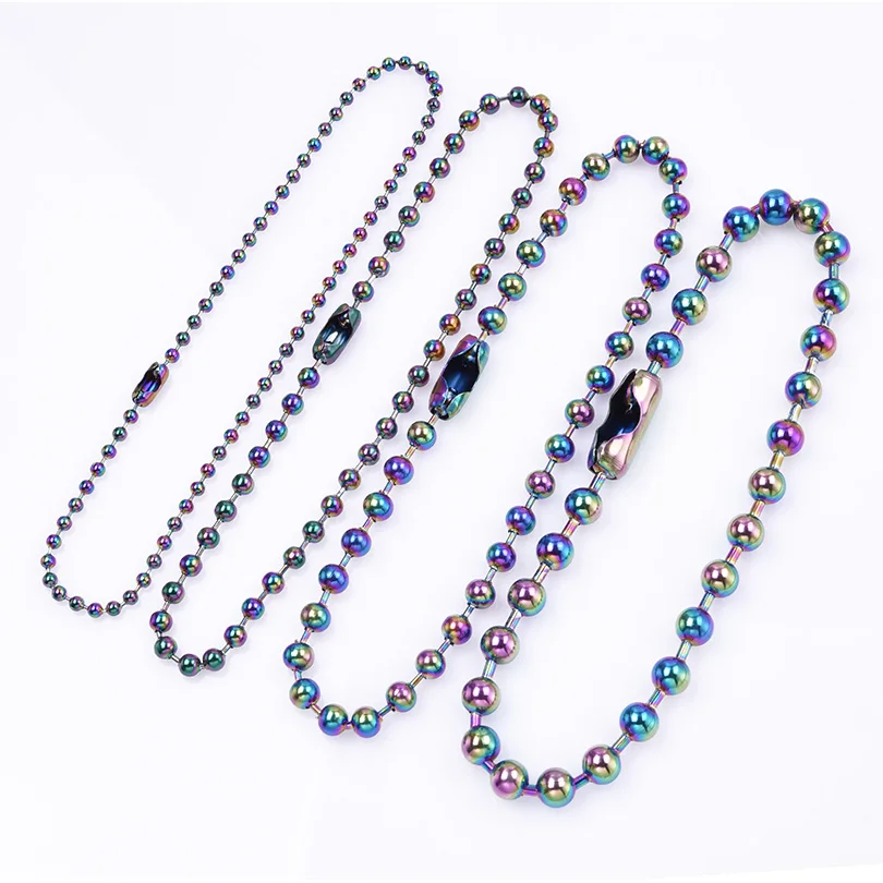 Rainbow Colored Round Bead Chain Width 2/4/6/8/10 Simple Collarbone Chain Design Sweet Cool Punk Non Oxidizable Necklace Gift