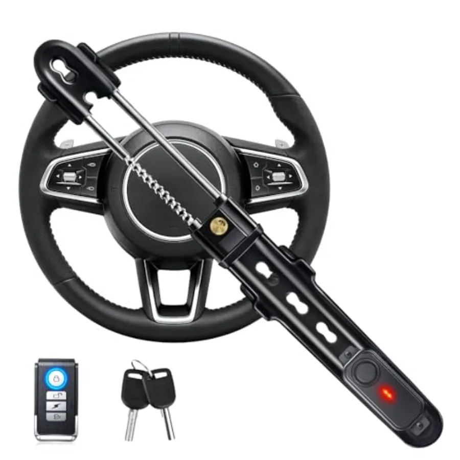 

Car Steering Wheel Lock with 113dB Loud Alarm, 2 Keys + Wireless Remote Anti-Theft, Universal Fit for Cars, SUVs, Trucks, Anti-