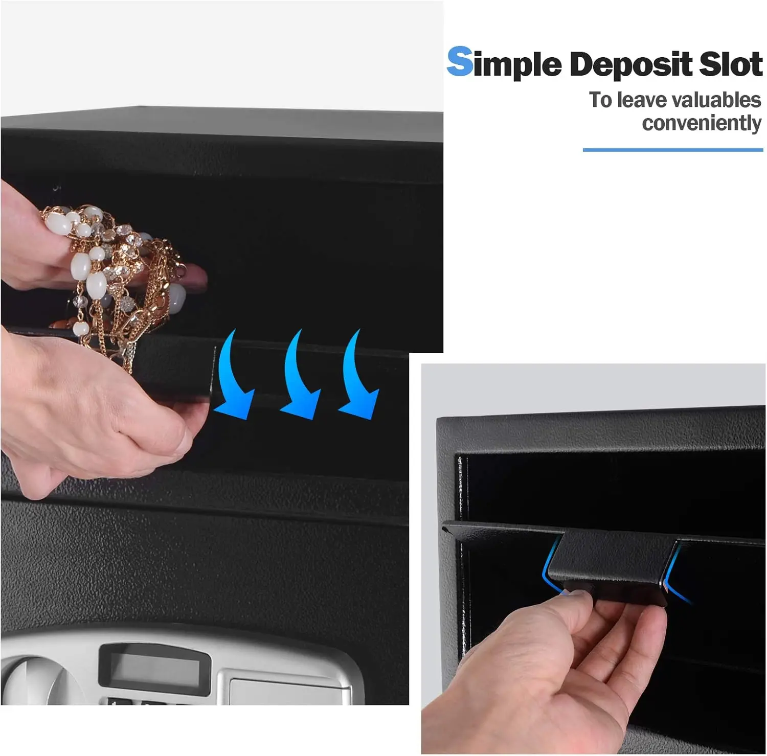 آمن رقمي مع مفاتيح طوارئ وفتحة إيداع، صندوق خزنة إلكتروني لمسدس مستندات مجوهرات النقود النقدية، فتحة قطرة Saf