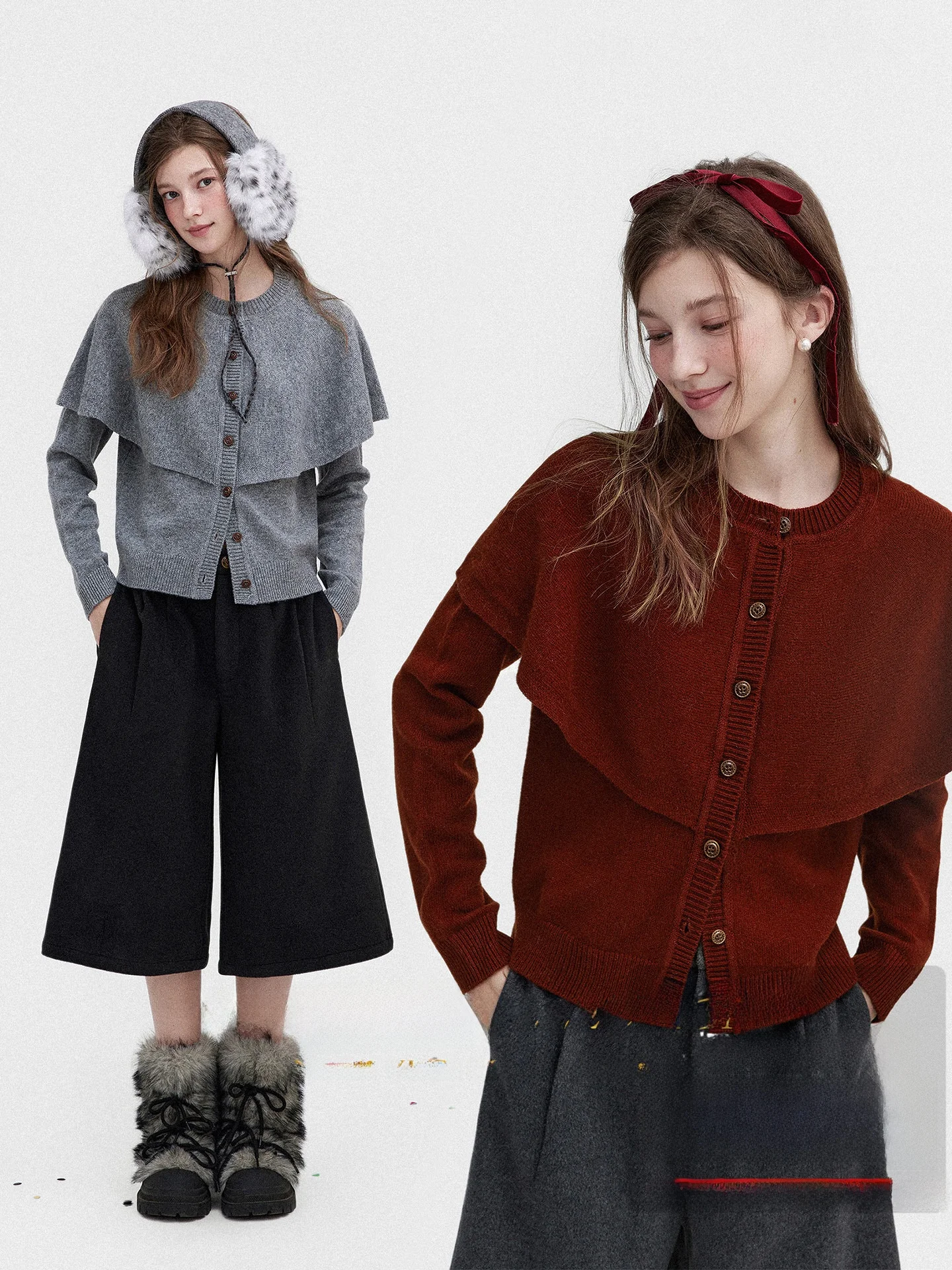 

Retro Short Knitted Woolen Cardigan Women's Fake Two-Piece Style 100% Pure Wool Comfortable Britsh Commute Style Long Sleeve