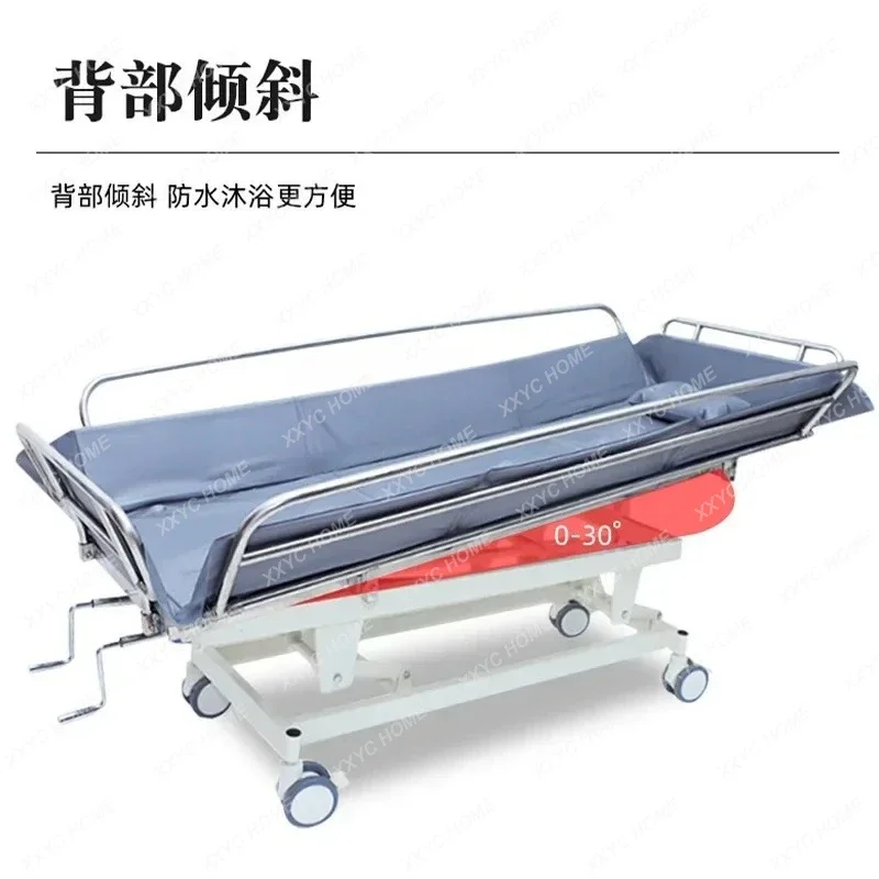 ss newBath Bed Trolley Bath Disabled Patient Cleaning  Household Hand-Cranking Adjustable Elderly Disabled Bath Bed