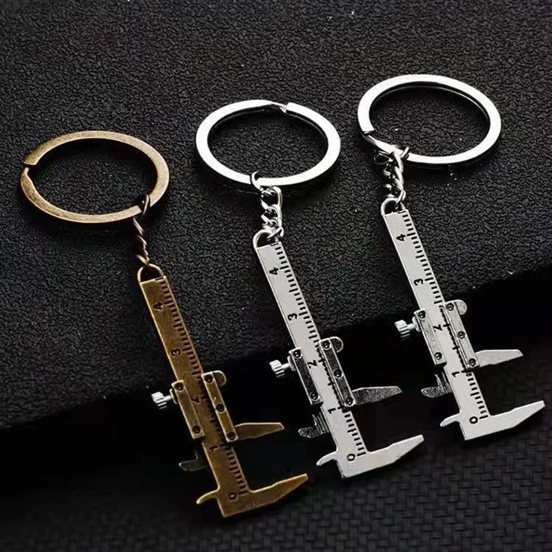 Mini Vernier Caliper with Keychain Ruler Measuring Tool Student Portable Lightweight Zinc Alloy 0-5cm Pocket Text Play Caliper