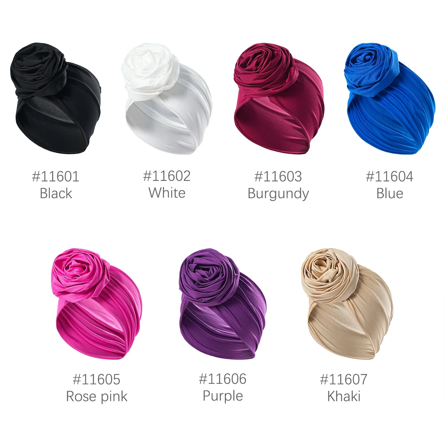 Rohes Seiden-Haarband mit großer Rose, atmungsaktiv, leicht, für afrikanische Frauen, Turban-Wickel, elastisch, Boho-Blumen-Bandana, Party-Kopfbedeckung – Detail 1