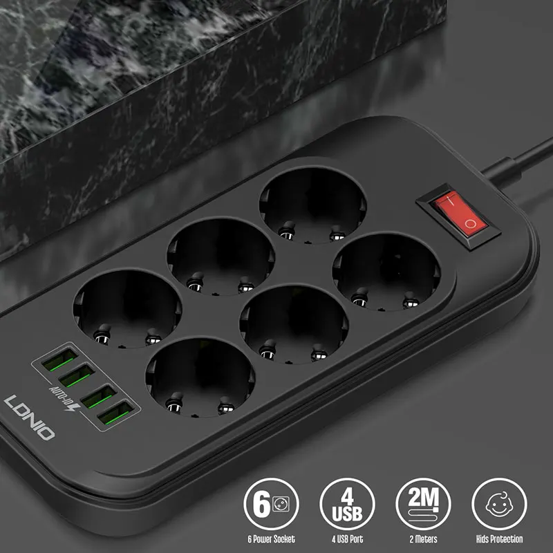 الاتحاد الأوروبي التوصيل قطاع الطاقة المقبس USB شحن ميناء 2 متر ملحق تمديد كابلات الحبل منافذ محول عرام حامي شبكة تصفية المنزل مكتب