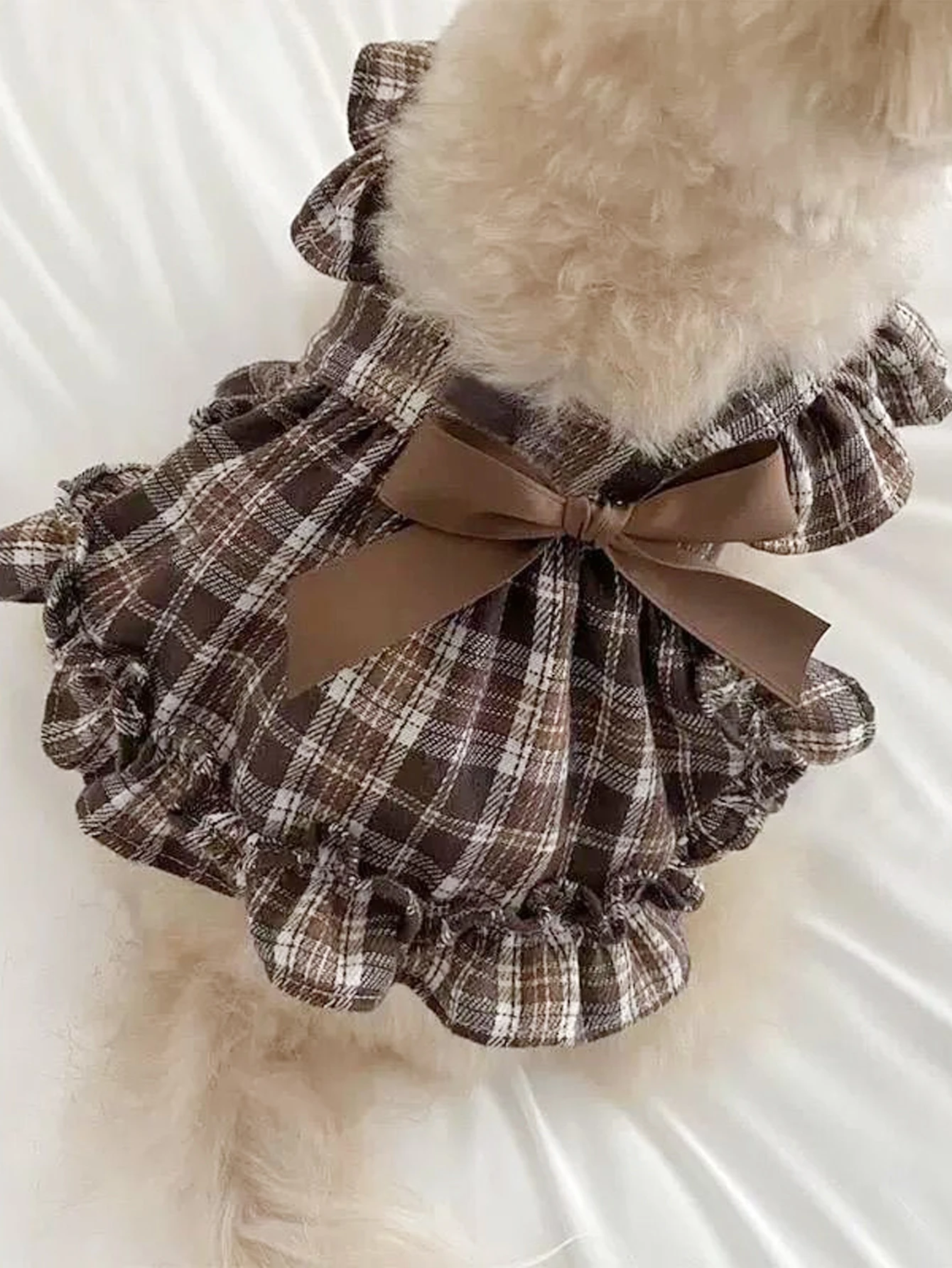 Haustierkleidung, Hundekleider, Prinzessin, Retro, karierter Schleifenrock, Teddy, Bichon, kleine mittelgroße Hundekleidung, Modetrend, dekorative Kleidung – Detail 4