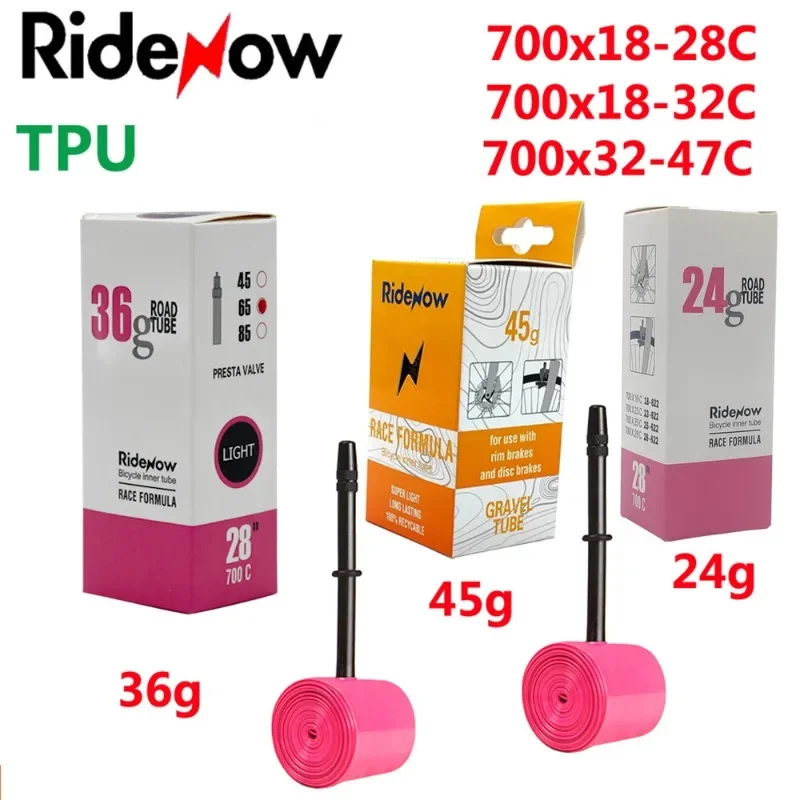 RideNow Ultralight Bike Inner Tube 700 700C 18 25 28 32 Road Bicycle TPU Tire 45/65/85mm Length French Valve 700C TPU Inner Tube