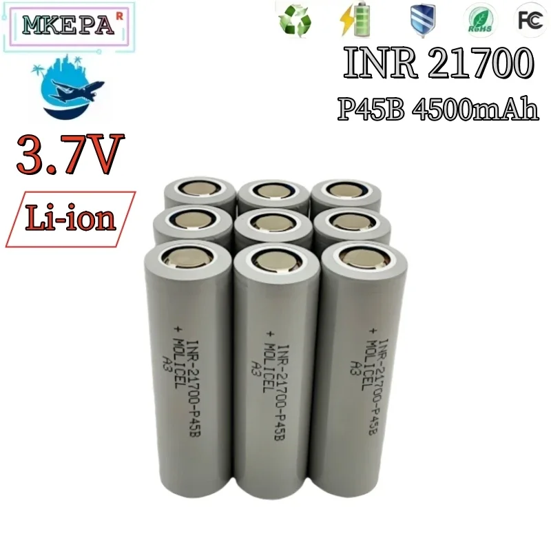 21700 3.7V 4500mAh rechargeable lithium-ion high-power battery, 45A discharge suitable for energy storage battery flashlights