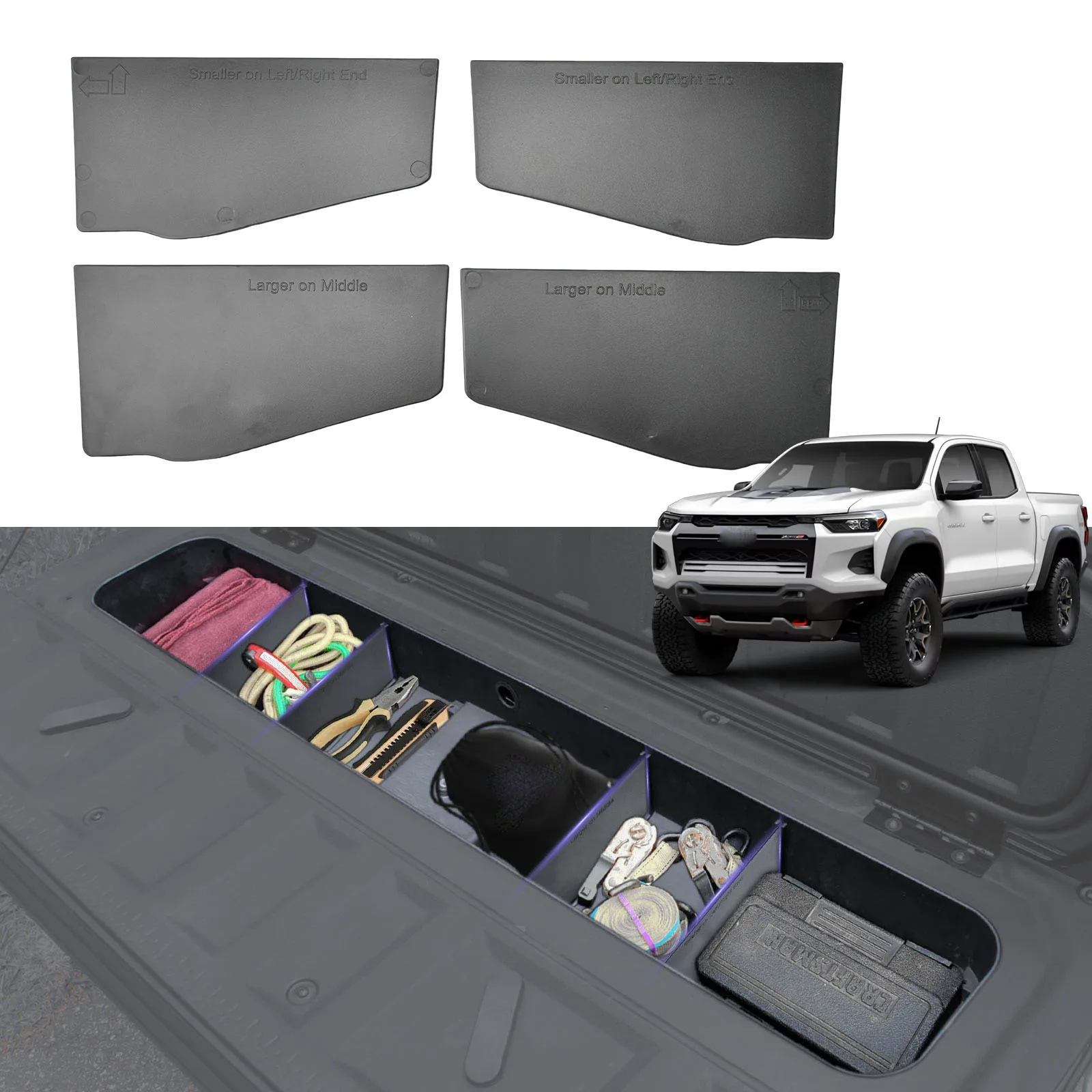 

Trunk Divider Center Console Organizer Tray for 2023 2024 2025 Chevy Colorado and GMC Canyon Tailgate Storage Dividers Car Box