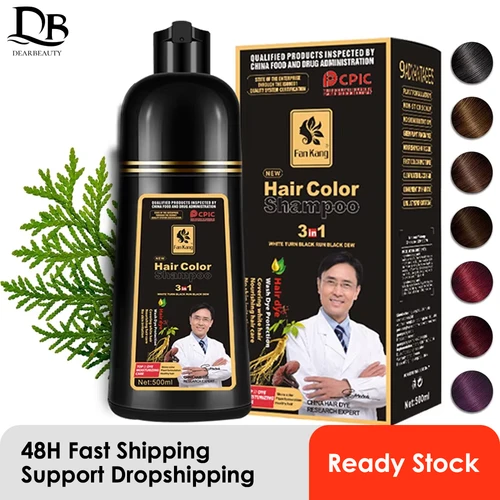 Champú para teñir el cabello negro, crema para teñir el cabello con esencia de plantas naturales orgánicas, champú para teñir el cabello rápido de 500ML para mujeres y hombres