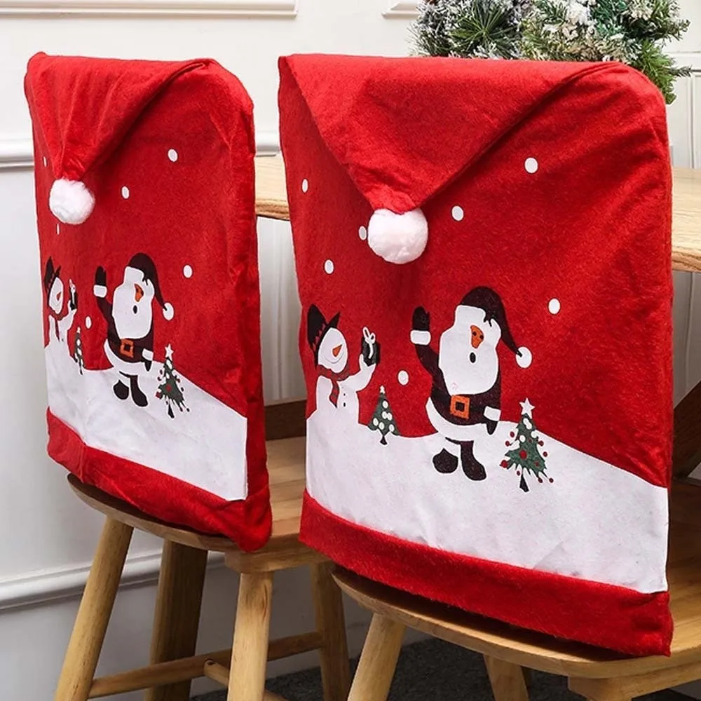 

4 шт., защита для сиденья, рождественский чехол на стул, рождественское украшение, милый чехол на сиденье Санта-Клауса, мультяшный снеговик, красная одежда для стульев