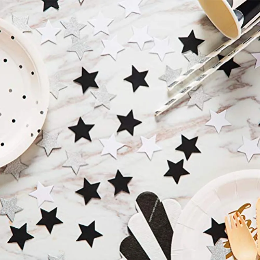 Carta argentata glitterata in bianco e nero Scintillio Little Sta Coriandoli Matrimonio Compleanno Festa a tema Favo Decorazioni per dispersioni da tavolo 1.