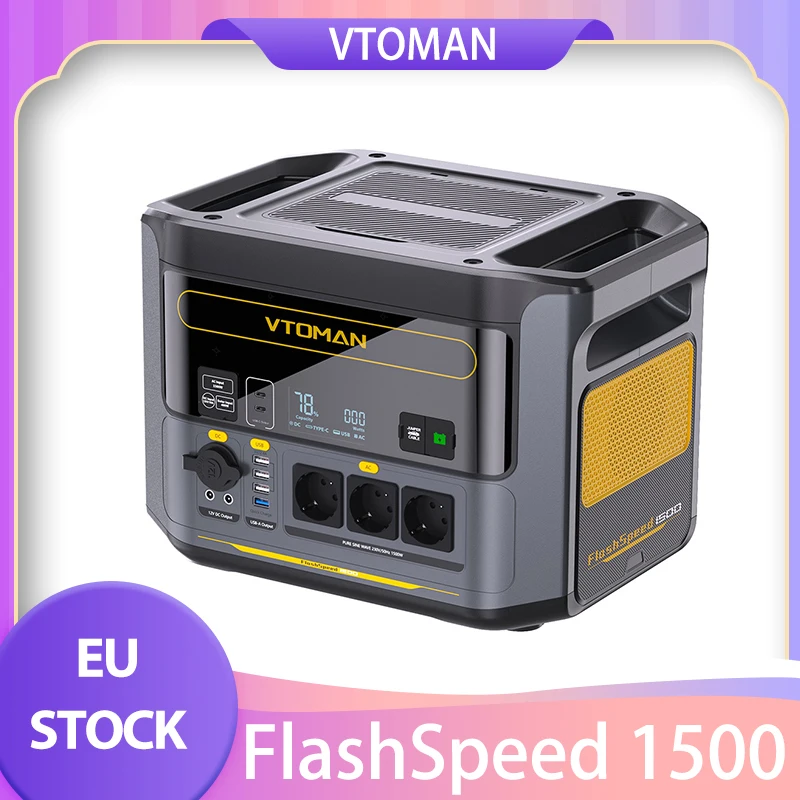 VTOMAN FlashSpeed 1500 Portable Power Station, 1548Wh LiFePO4 Battery, 1500W Output, 12V DC and 100W Type-C Ports, with 12 Ports