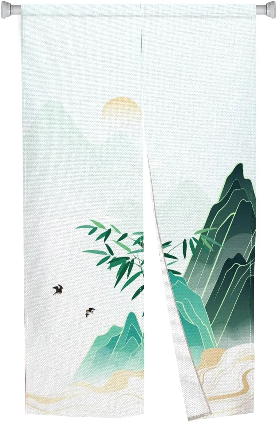 Long Style Japanese Noren Doorway Curtain Traditional Chinese Green Landscape Painting Asian Window Treatment Hanging Door