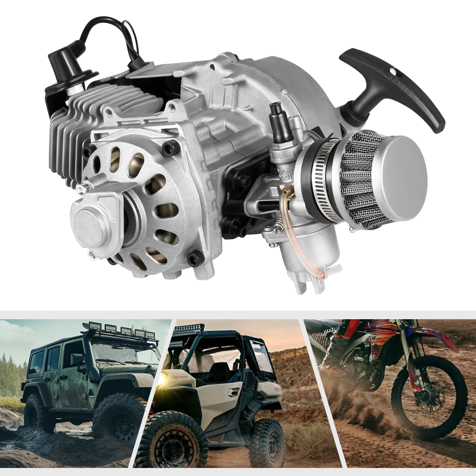 49cc 2-Takt-Fahrradmotor-Kit, luftgekühlter Aluminiummotor mit 1,2-Liter-Kraftstofftank, Höchstgeschwindigkeit 48 km/h, 396,8 lbs Nutzlast, elektronische Zündung, Seilzugstart, für Pocket Bike, Mini
