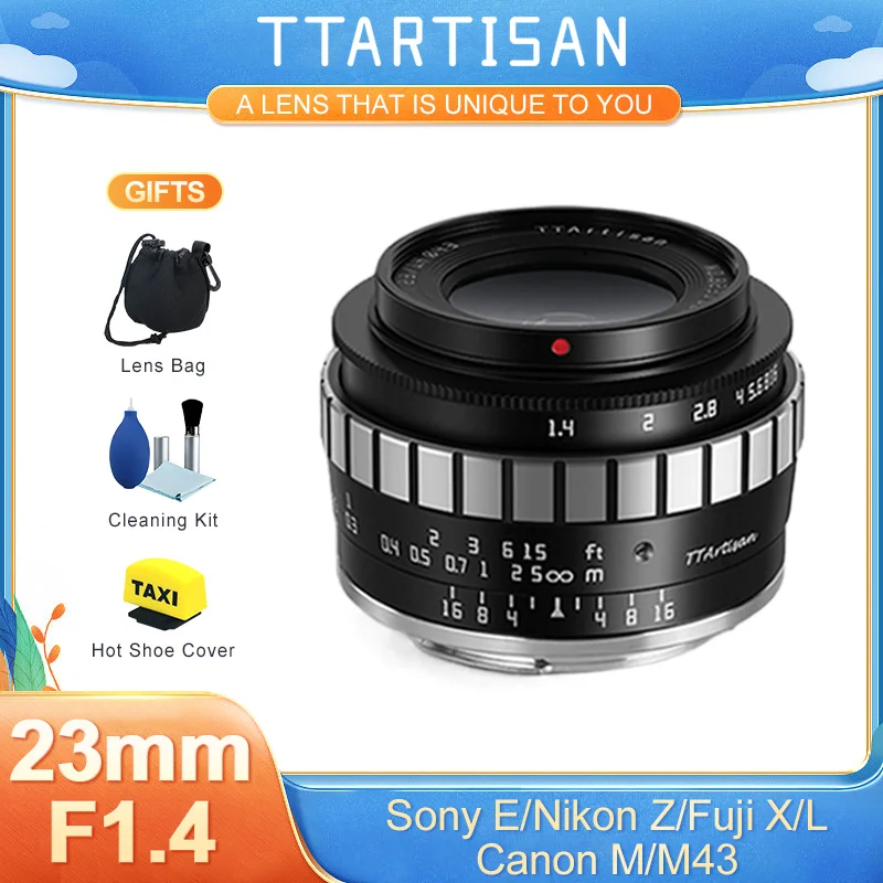 

TTArtisan 23mm F1.4 APS-C Large Aperture Manual Lens for Sony E Nikon Z Fuji X Canon EOS M M4/3 MFT Leica Sigma Panasonic L