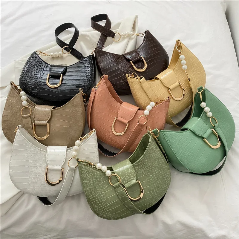 Luxury Crocodile Pattern Beading Chain Shoulder Bags For Women 2023 Female Underarm Bag Ladies Purses And Handbags Casual Tote