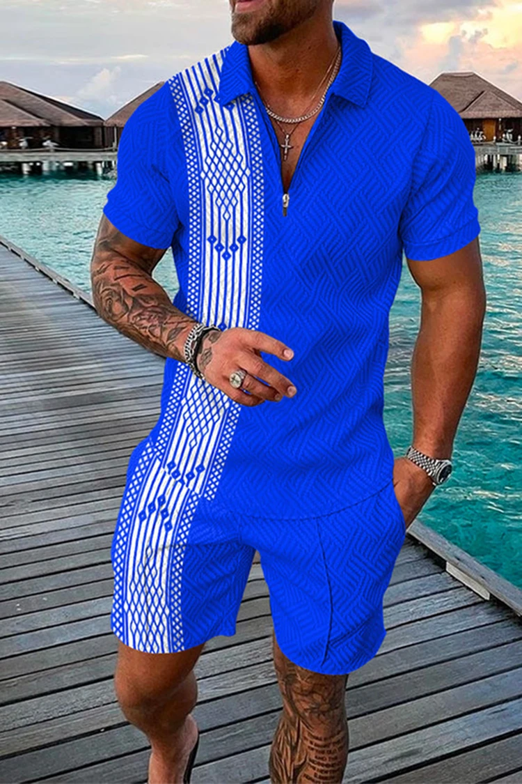 Conjunto de camiseta Polo de verano para hombre, chándal Hawaiano de 2 piezas, traje de negocios informal, moda Trun Down Collar, ropa con