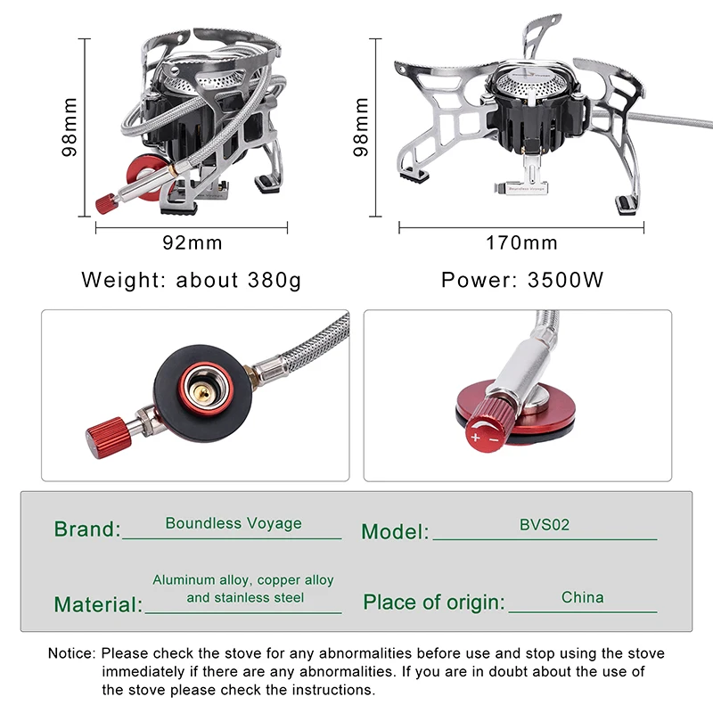 Boundless Voyage 3500W Camp Gas Stove Outdoor Foldable Cooking Kit Camping Food Cooker Portable Lightweight High Power Stove