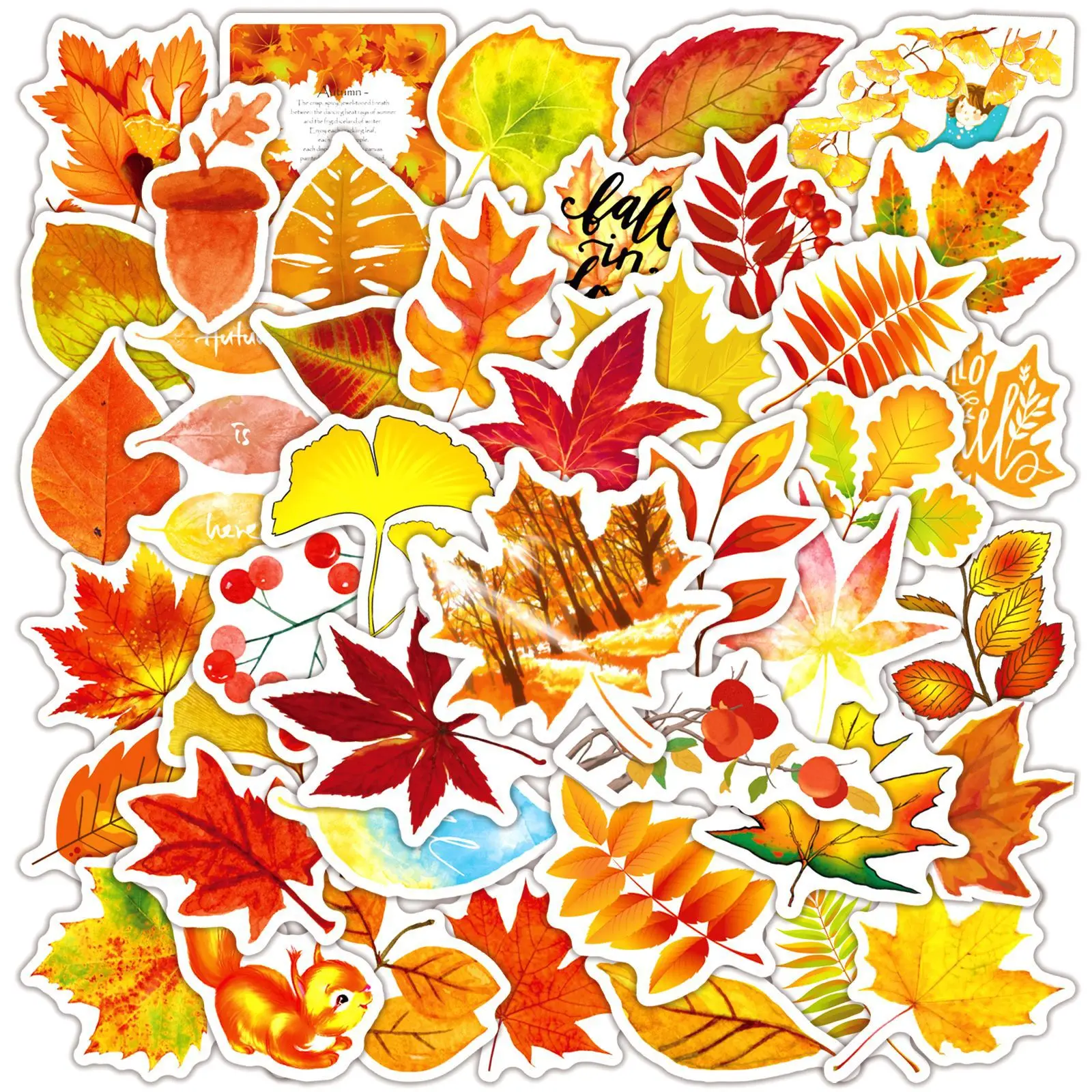 10/30/50PCS Golden Yellow Leaf Stickers Harvest Autumn Decals Scrapbook Laptop Guitar Bike Skateboard Thanksgiving Day Sticker