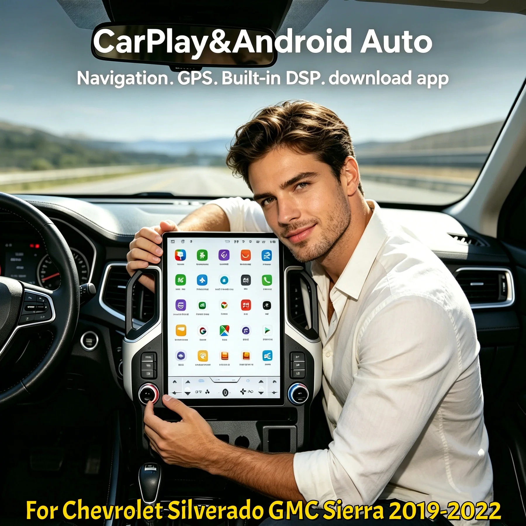 Radio Android de 15.6 Pulgadas para Chevrolet Silverado GMC SIERRA 2019-2022, Unidad Principal Multimedia con CarPlay, Navegación GPS, Unidad Principal con DSP