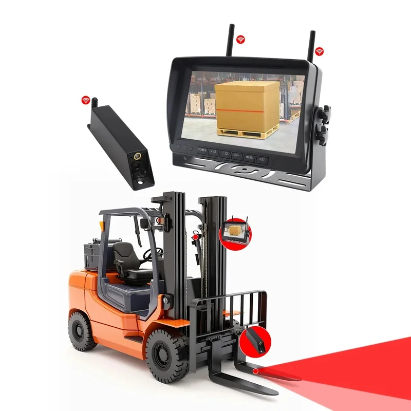 7 Inch Forklift Fork Camera System with Red Laser Line 12~24V Forklift Position Camera Truck Ip65 fork blind spot monitor
