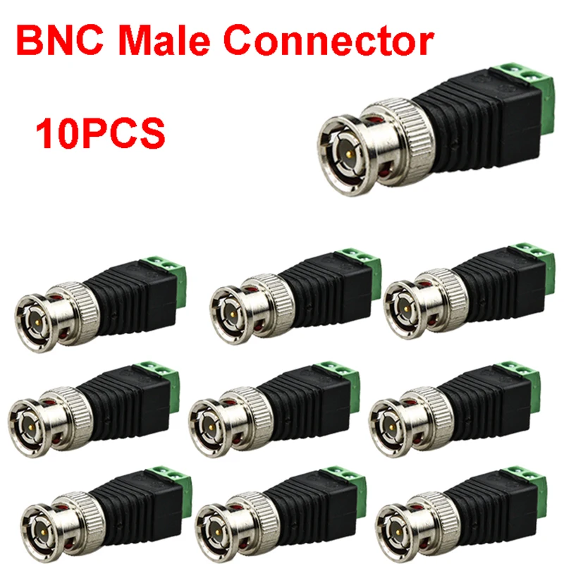 10pcs Male Metal BNC Connector with DC Connector Plug Screw Terminal UTP Video Balun for CCTV Surveillance Camera CCTV system