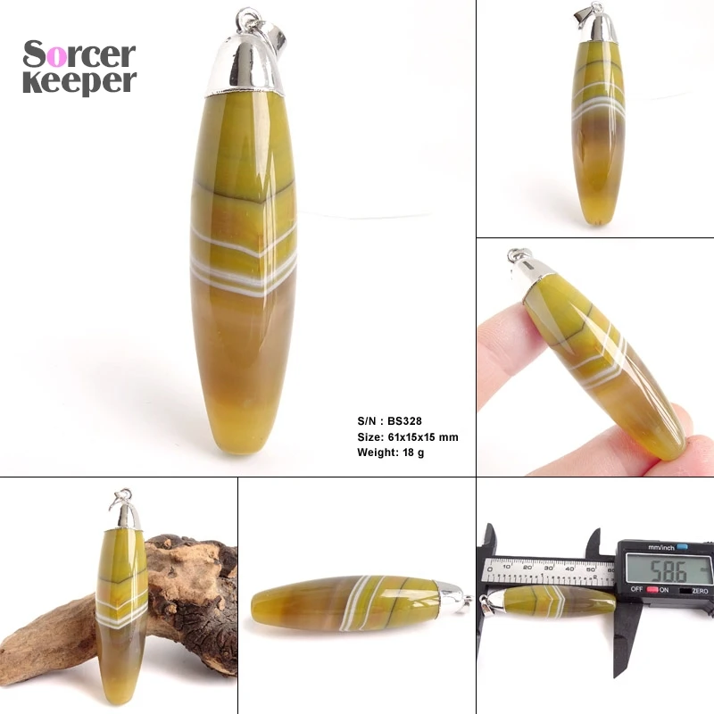 High Quality Pendentif Real Natural Botswana Agate Stone Crystal Pillar Pendant Chains Necklace For Men Jewelry Making BS324