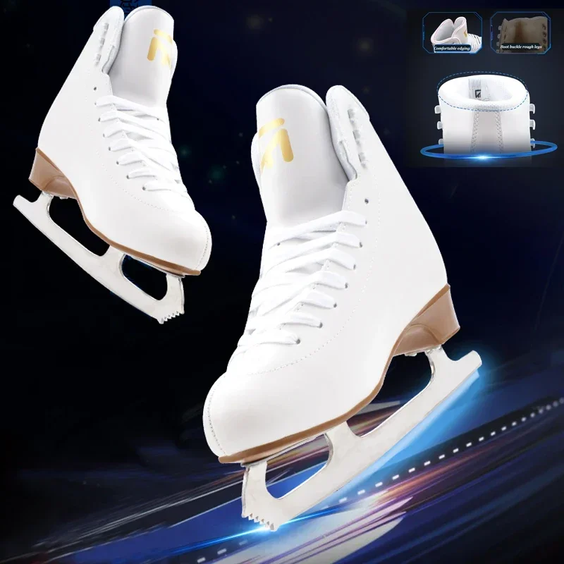 Winter Figure Skating Shoes with Ice Blade Leather Upper Thicken Memory Gallbladder Professional Ice Skates for Adult Beignners