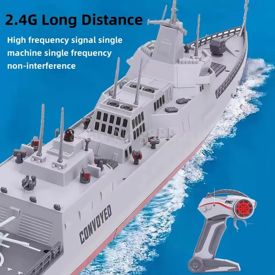 60CM Large Dual Motor Electric Remote Control Boat Toy 2.4G Off Water Sensing Shooting Water Simulation Electric RC Boat Model
