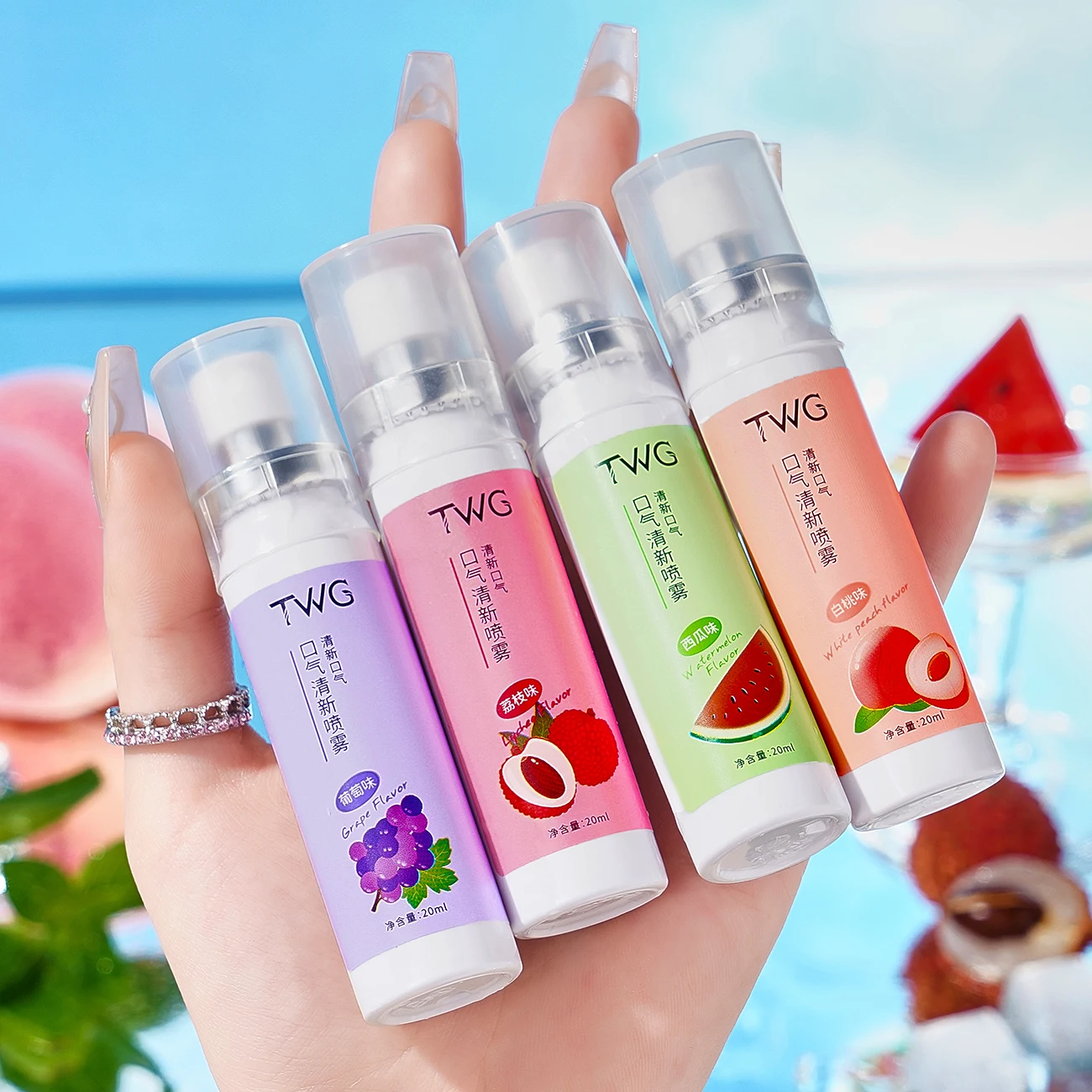 4 buah semprotan mulut rasa buah, semprotan napas portabel, pembersihan mendalam, kesegaran tahan lama, cocok untuk setelah makan malam